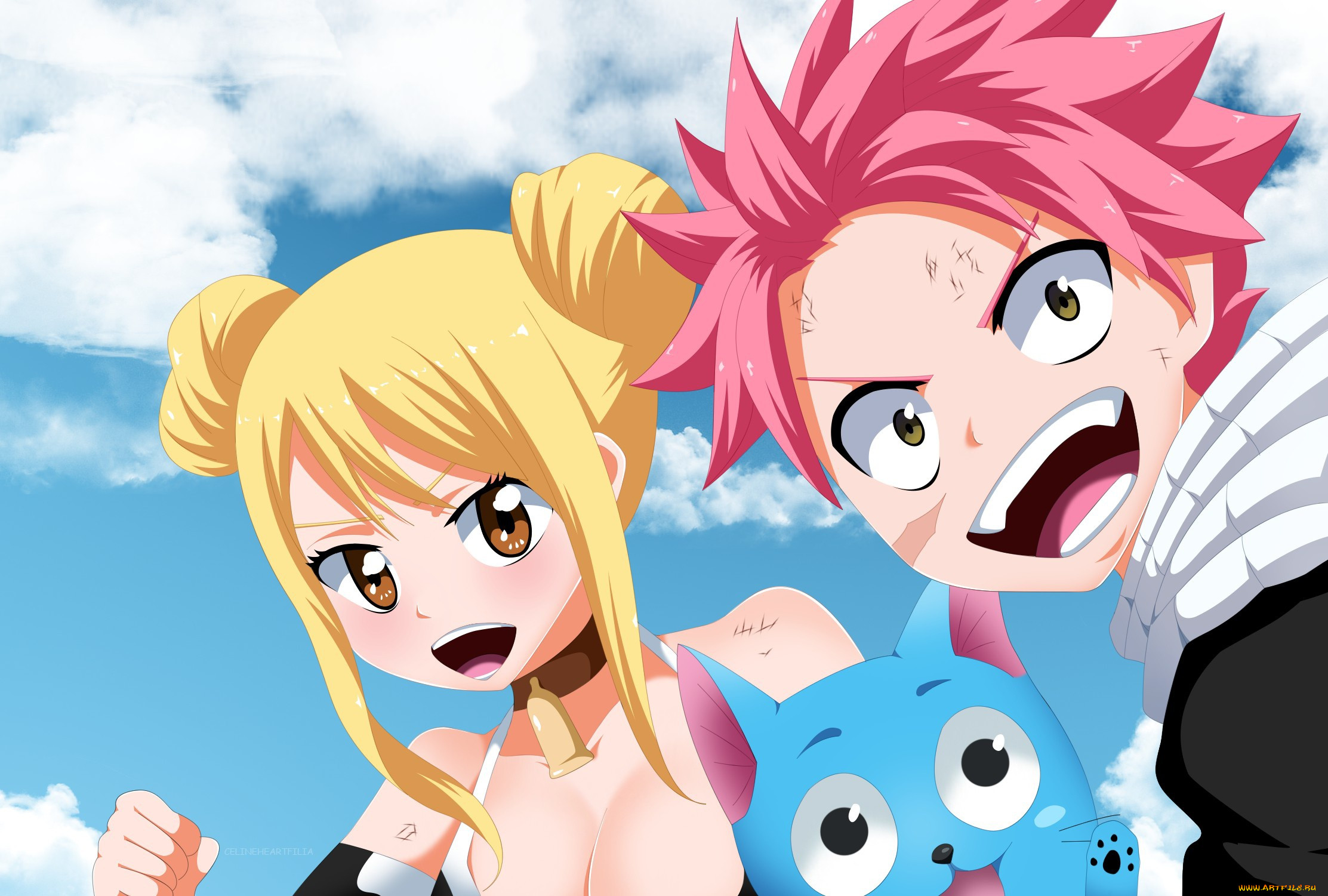 , fairy tail, neko, anime, fairy, cat, lucy, happy, japanese, tail, natsu, dragon, slayer, by, celineheartfilia